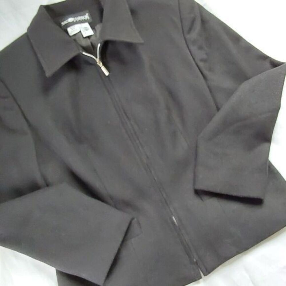 SAG HARBOR Women's Black  Zip Jacket Dress Coat 100% Pure Wool, Size 4 Petite‎